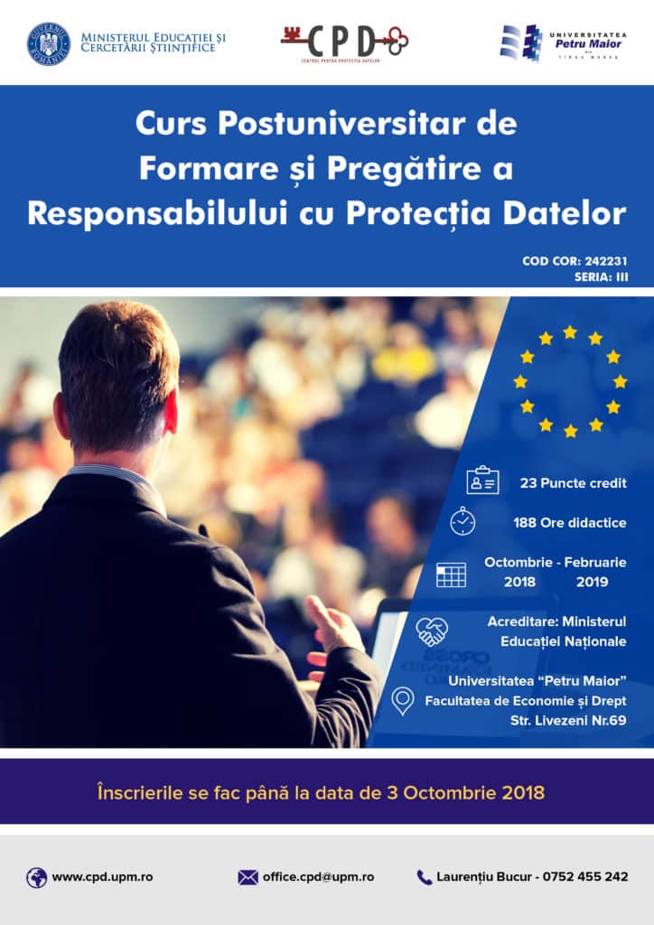 Curs postuniversitar „Formare si pregătire a Responsabilului cu Protecția Datelor”
