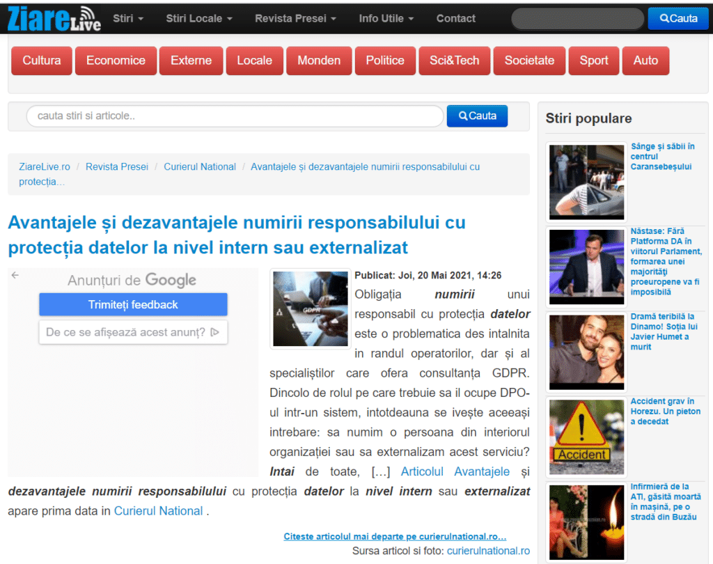 Articol GDPR Complet Ziare Live